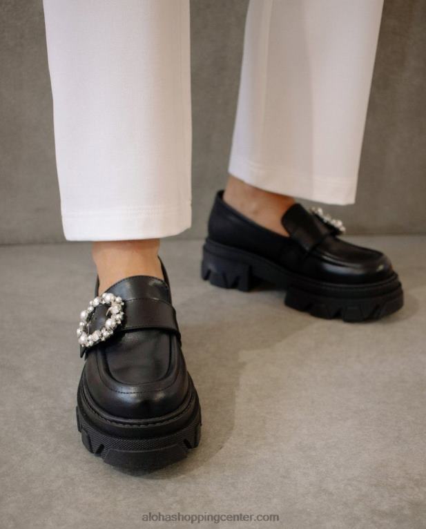 trailblazer crystal - črni usnjeni loaferji ženske Alohas 0D4R829