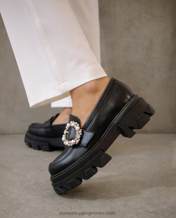 trailblazer crystal - črni usnjeni loaferji ženske Alohas 0D4R829