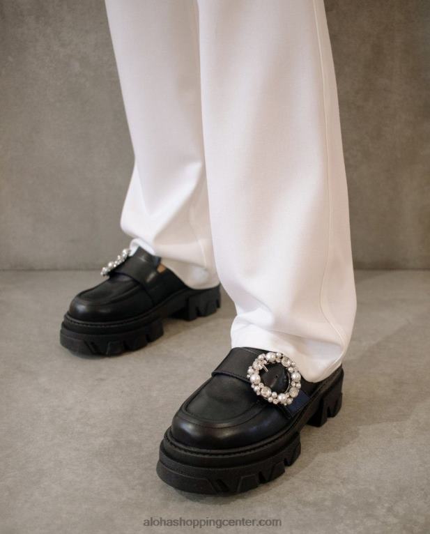 trailblazer crystal - črni usnjeni loaferji ženske Alohas 0D4R829