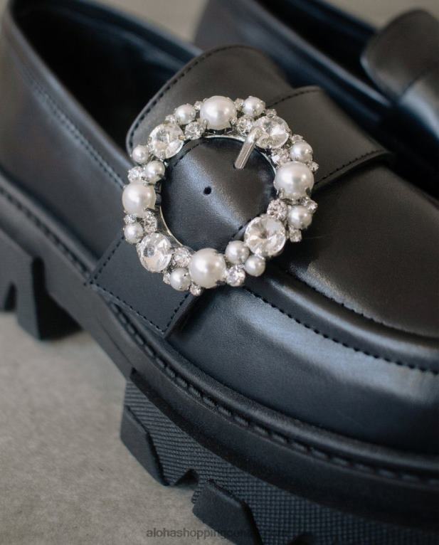trailblazer crystal - črni usnjeni loaferji ženske Alohas 0D4R829