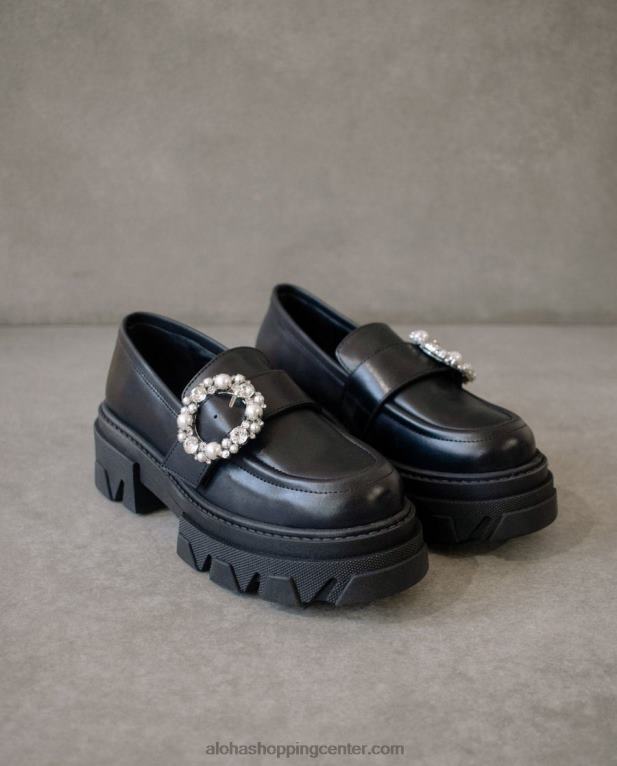 trailblazer crystal - črni usnjeni loaferji ženske Alohas 0D4R829
