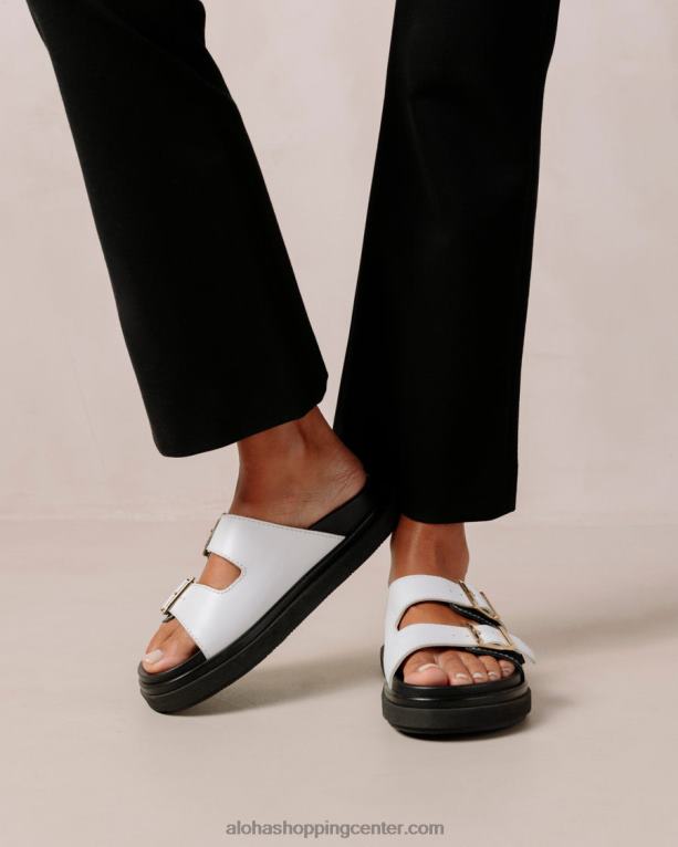 trak z zaponko - črno-beli usnjeni sandali ženske Alohas 0D4R8415