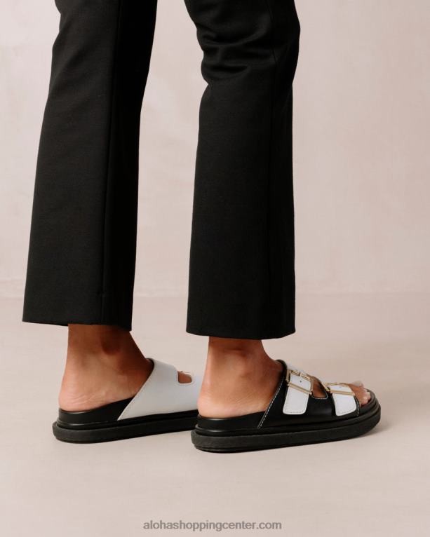 trak z zaponko - črno-beli usnjeni sandali ženske Alohas 0D4R8415