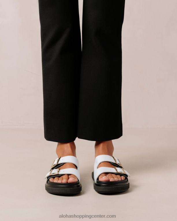 trak z zaponko - črno-beli usnjeni sandali ženske Alohas 0D4R8415