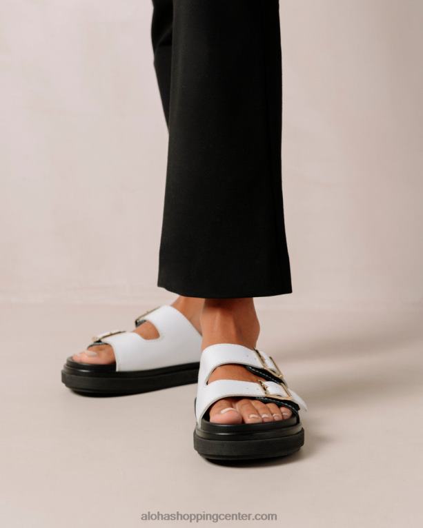 trak z zaponko - črno-beli usnjeni sandali ženske Alohas 0D4R8415