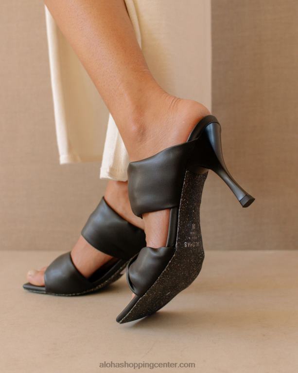 twist strap corn - črne veganske usnjene mule ženske Alohas 0D4R8429