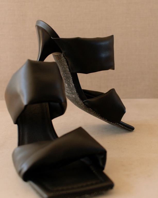 twist strap corn - črne veganske usnjene mule ženske Alohas 0D4R8429