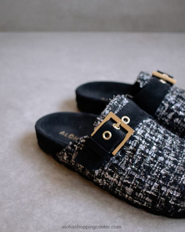 udobne tvid - črne usnjene cokle ženske Alohas 0D4R8468