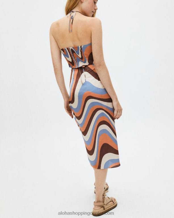 visoko zavezan kalejdoskop - modro satenasto krilo ženske Alohas 0D4R8844