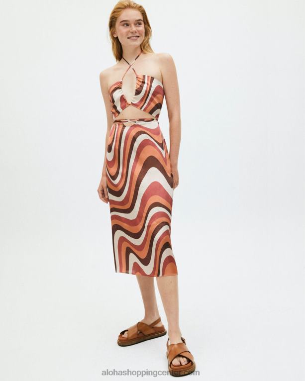 visoko zavezan kalejdoskop - rdeče satenasto krilo ženske Alohas 0D4R8845