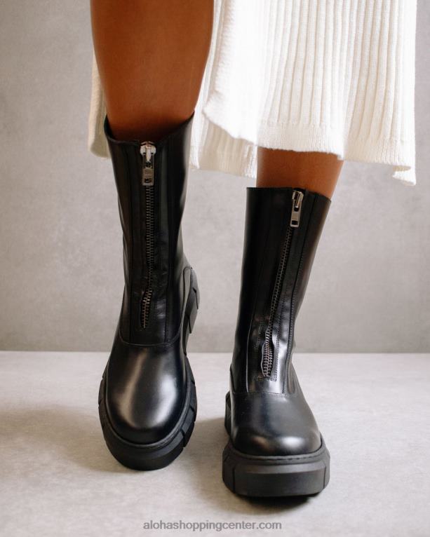 vrhnja zadrga - črni usnjeni škornji ženske Alohas 0D4R8469