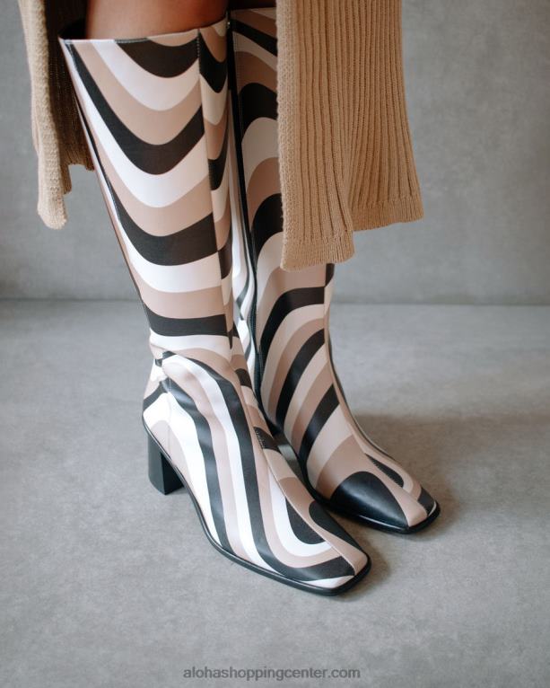 vzhodni kalejdoskop - črni beli in bež visoki škornji ženske Alohas 0D4R856