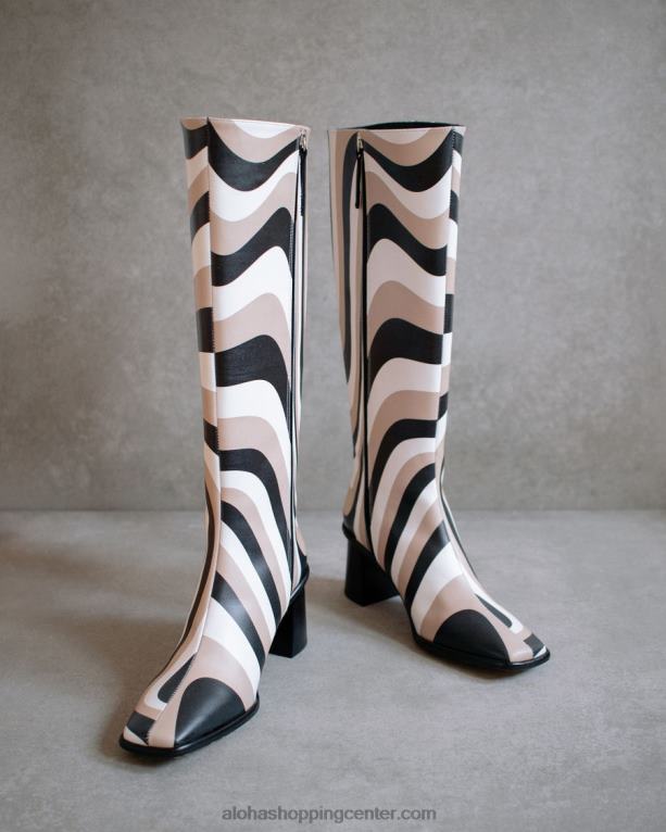 vzhodni kalejdoskop - črni beli in bež visoki škornji ženske Alohas 0D4R856