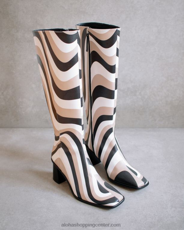 vzhodni kalejdoskop - črni beli in bež visoki škornji ženske Alohas 0D4R856