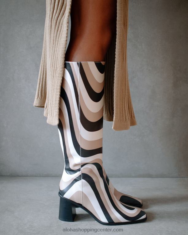 vzhodni kalejdoskop - črni beli in bež visoki škornji ženske Alohas 0D4R856