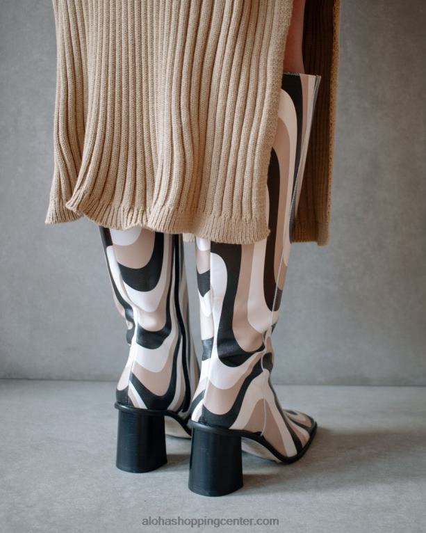 vzhodni kalejdoskop - črni beli in bež visoki škornji ženske Alohas 0D4R856