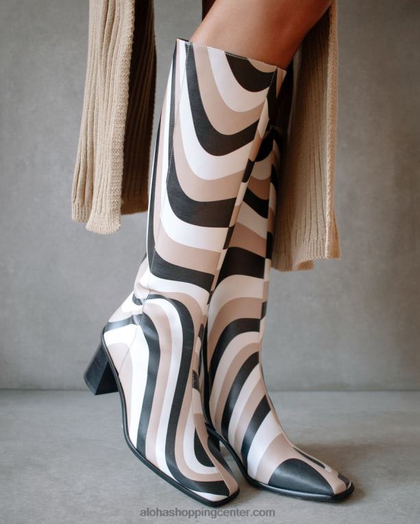 vzhodni kalejdoskop - črni beli in bež visoki škornji ženske Alohas 0D4R856