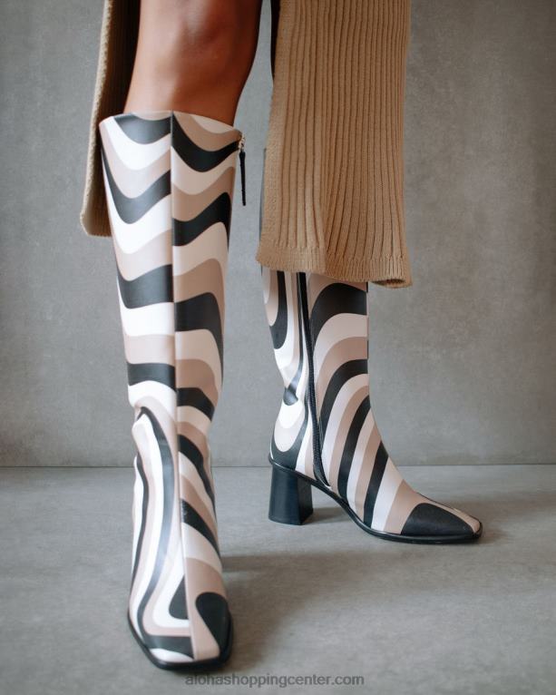 vzhodni kalejdoskop - črni beli in bež visoki škornji ženske Alohas 0D4R856