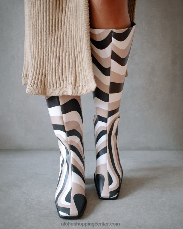 vzhodni kalejdoskop - črni beli in bež visoki škornji ženske Alohas 0D4R856