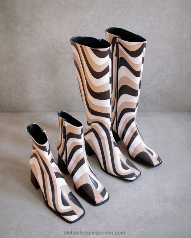 vzhodni kalejdoskop - črni beli in bež visoki škornji ženske Alohas 0D4R856