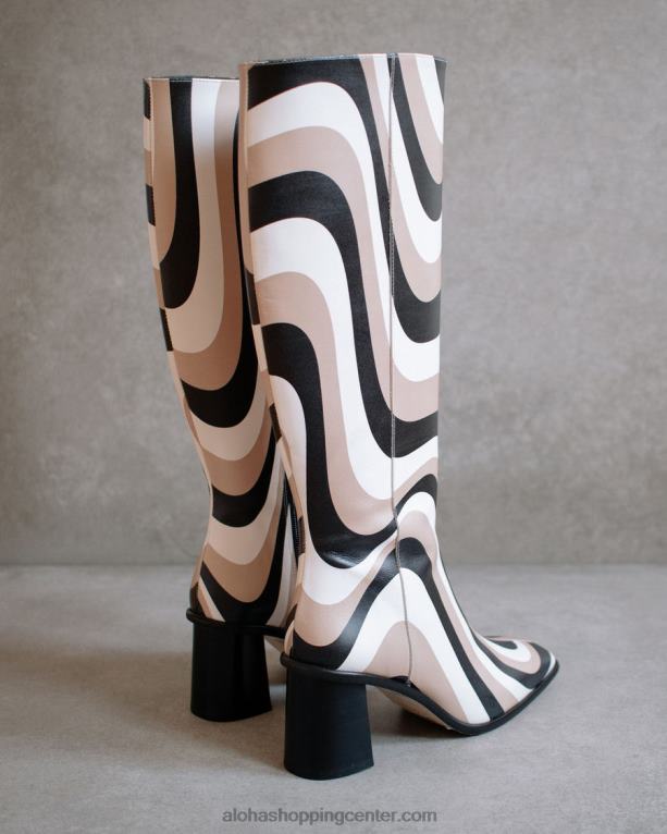 vzhodni kalejdoskop - črni beli in bež visoki škornji ženske Alohas 0D4R856