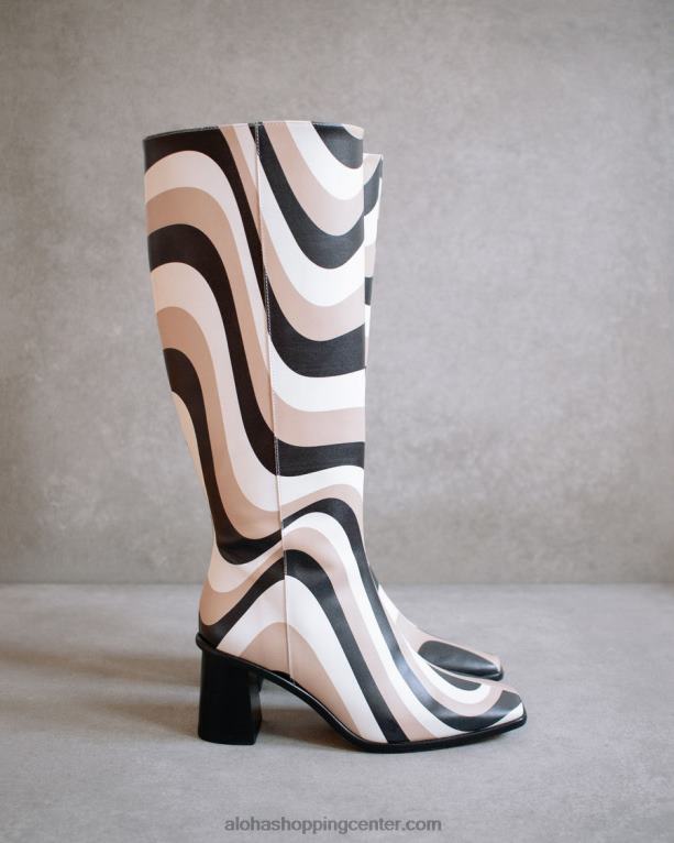 vzhodni kalejdoskop - črni beli in bež visoki škornji ženske Alohas 0D4R856