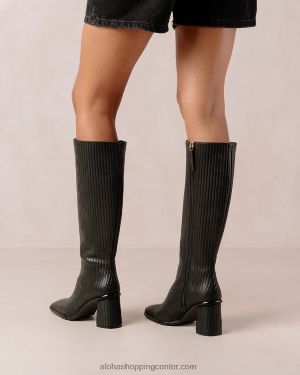 vzhodni nagubani - črni usnjeni škornji ženske Alohas 0D4R841