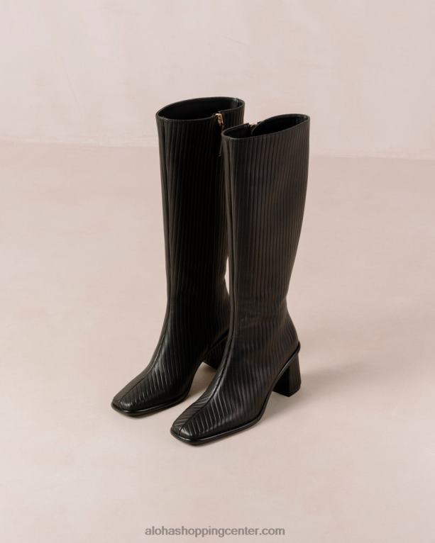 vzhodni nagubani - črni usnjeni škornji ženske Alohas 0D4R841