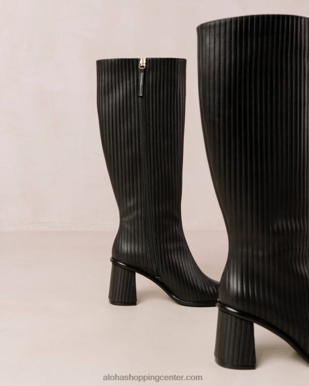 vzhodni nagubani - črni usnjeni škornji ženske Alohas 0D4R841