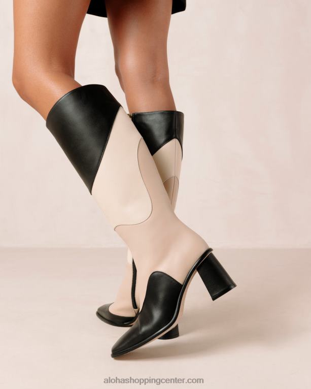 vzhodni patchwork kalejdoskop - črni in bež usnjeni škornji ženske Alohas 0D4R839