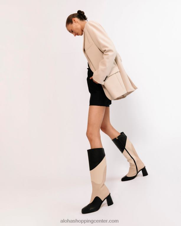 vzhodni patchwork kalejdoskop - črni in bež usnjeni škornji ženske Alohas 0D4R839