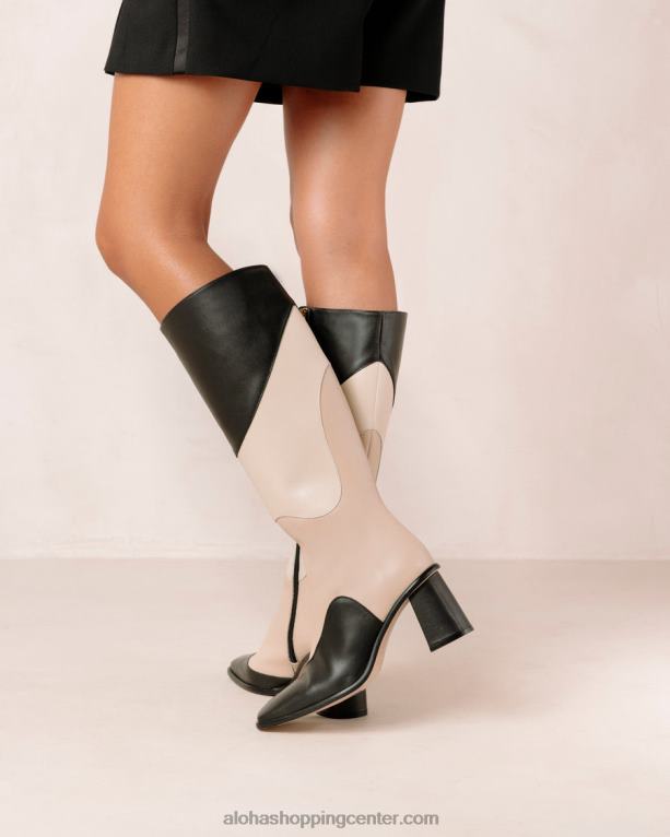 vzhodni patchwork kalejdoskop - črni in bež usnjeni škornji ženske Alohas 0D4R839