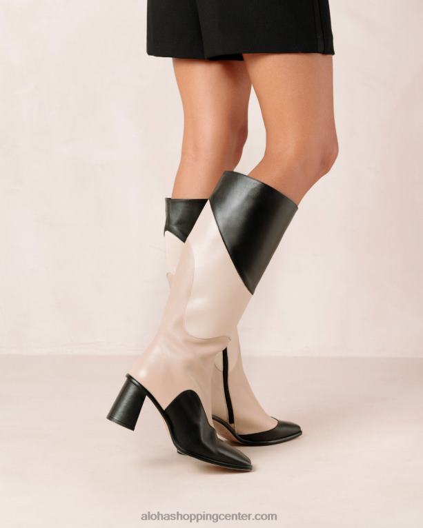 vzhodni patchwork kalejdoskop - črni in bež usnjeni škornji ženske Alohas 0D4R839