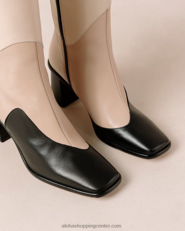 vzhodni patchwork kalejdoskop - črni in bež usnjeni škornji ženske Alohas 0D4R839