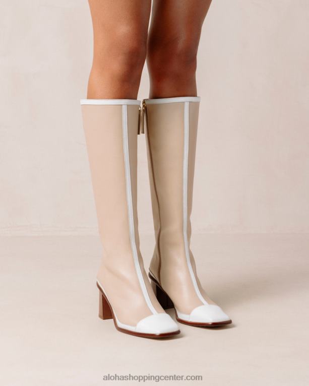 vzhodni retro - beli in bež usnjeni škornji ženske Alohas 0D4R838