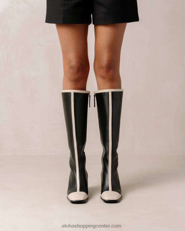 vzhodni retro - črno-beli usnjeni škornji ženske Alohas 0D4R8353