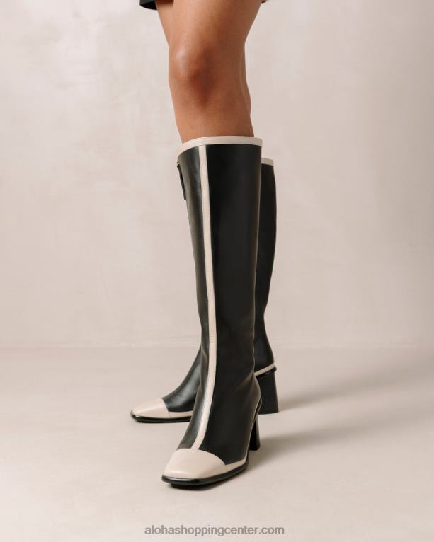 vzhodni retro - črno-beli usnjeni škornji ženske Alohas 0D4R8353