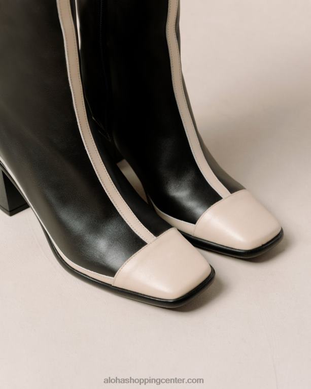 vzhodni retro - črno-beli usnjeni škornji ženske Alohas 0D4R8353