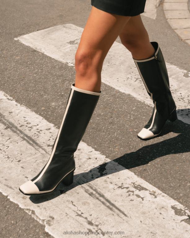 vzhodni retro - črno-beli usnjeni škornji ženske Alohas 0D4R8353