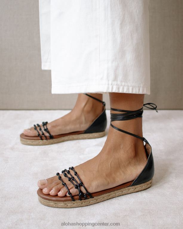 wanderer - črne usnjene espadrile ženske Alohas 0D4R8506