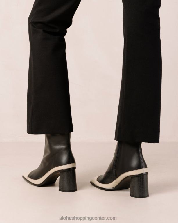 west retro - črno-beli usnjeni škornji ženske Alohas 0D4R8225