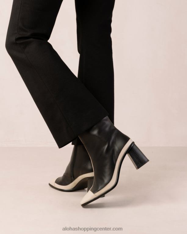 west retro - črno-beli usnjeni škornji ženske Alohas 0D4R8225