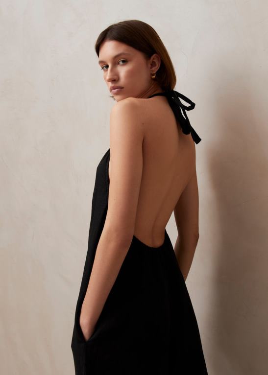 yona - kombinezon iz črnega lanu ženske Alohas 0D4R8604