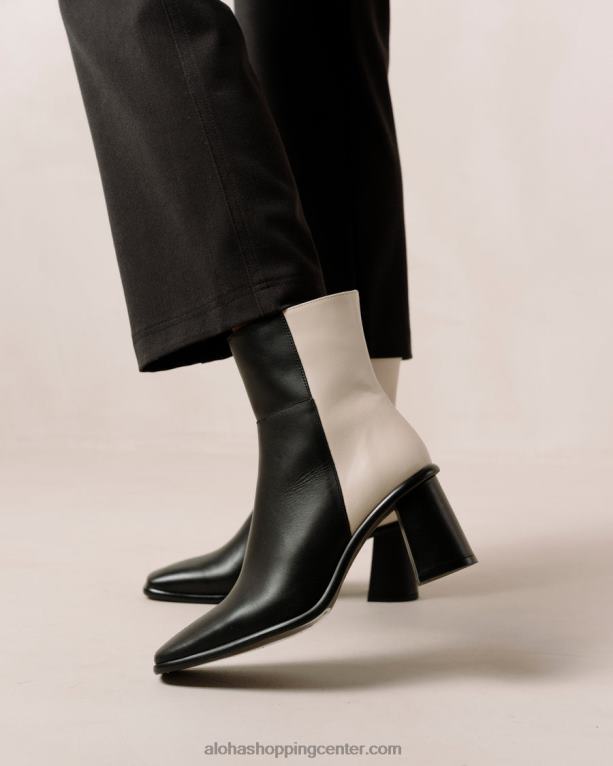 zahod - črno-beli usnjeni škornji ženske Alohas 0D4R8341