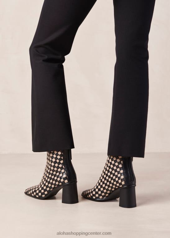 zahodni pleteni - črno-beli usnjeni škornji ženske Alohas 0D4R8337