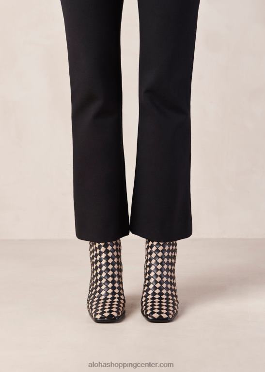 zahodni pleteni - črno-beli usnjeni škornji ženske Alohas 0D4R8337