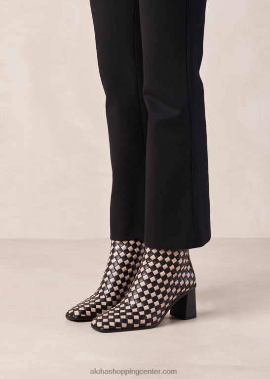 zahodni pleteni - črno-beli usnjeni škornji ženske Alohas 0D4R8337