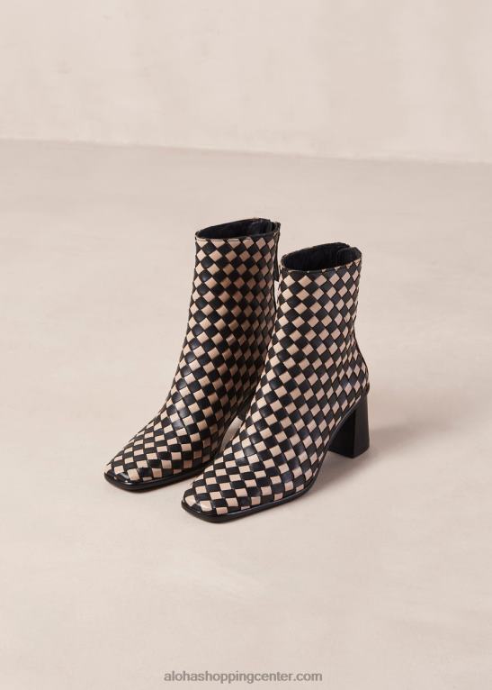 zahodni pleteni - črno-beli usnjeni škornji ženske Alohas 0D4R8337