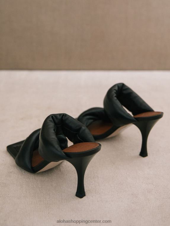 zasukani trak - črni usnjeni sandali ženske Alohas 0D4R8430