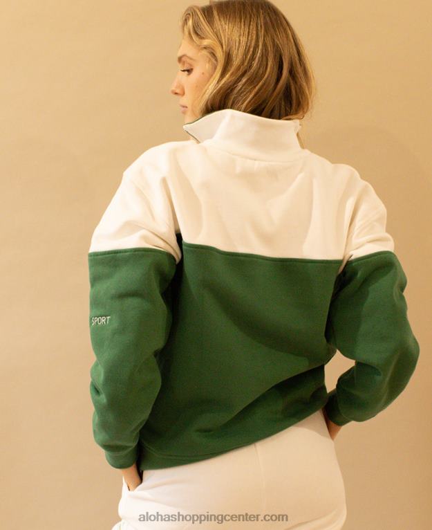 zip-up - zelen bombažni pulover ženske Alohas 0D4R8984